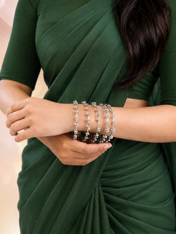 OOMPH - Oxidised Silver Ghungroo Kashmiri Bangle (Pack of 4) (2.6)