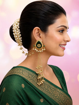 OOMPH - Long Kashmiri Drop Earrings With Hair Kaan Chain With Ghungroo