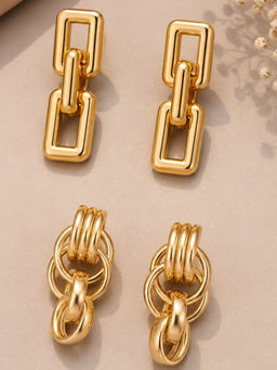 OOMPH - Gold Square Link Chain And Twisted Knot Drop Earrings