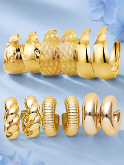 OOMPH - Gold Chunky Retro Textured Party-Wear Hoop Earrings (Pack of 6)