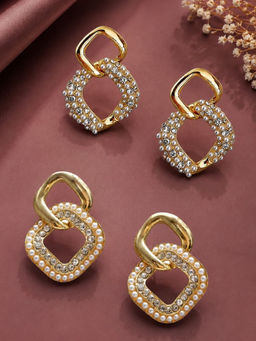 OOMPH - Gold Tone Crystal And Pearls Fashion Drop Earrings