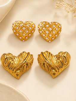 OOMPH - Gold Heart Shape Large Stud Earrings (Pack of 2)
