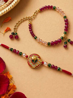 Niscka - Peacock And Multicolor Stone Kada Bhaiya Bhabhi Rakhi Set (Pack of 2)
