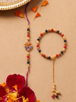 Niscka - Waheguru Bhaiya Bhabhi Rakhi Set With Kada Bracelet (Pack of 2)
