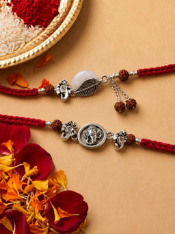 Niscka - Silver Plated Ganesha Bhaiya Bhabhi Rakhi Set (Pack of 2)