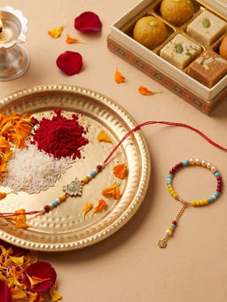 Niscka - Multicolor Meenakari Bhaiya Bhabhi Rakhi Set With Kada Bracelet (Pack of 2)