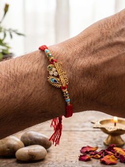 Niscka - Red Stone Studded Designer Rakhi