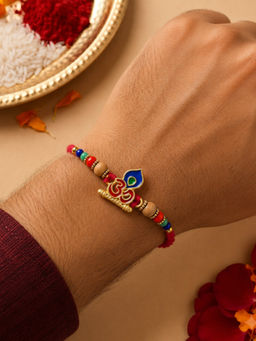 Niscka - Red Om Stone Studded Rakhi