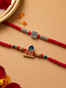 Niscka - Red Om Stone Studded Rakhis (Pack of 2)