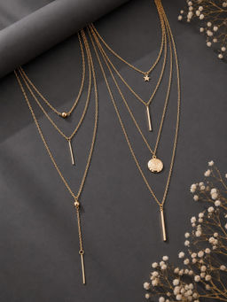 OOMPH - Gold Multi Layer Necklace For Women (Pack of 2)