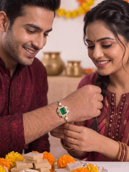 PANASH - Stone Studded Thread Rakhi With Roli Chawal Green