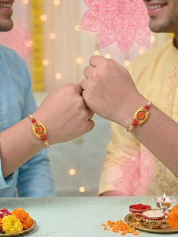 PANASH - Stone Studded Thread Rakhi With Roli Chawal Red