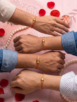 PANASH - Stone Studded Thread Rakhi With Roli Chawal Gold