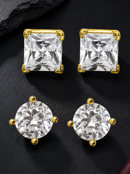 OOMPH - Solitaire Cubic Zirconia Gold Stud Earrings For Men (Pack of 2)