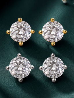 OOMPH - Solitaire Cubic Zirconia Silver And Gold Stud Earrings For Men (Pack of 2)