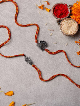 VENI - Oxidised 92.5 Silver Plated Brass Rakhis Multi-Color (Pack of 2)