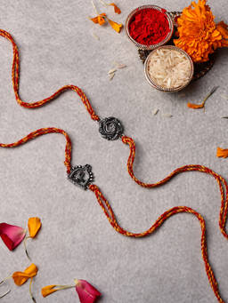 VENI - Oxidised 92.5 Silver Plated Brass Rakhis Multi-Color (Pack of 2)