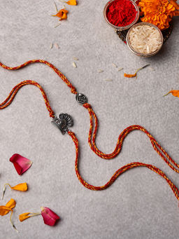 VENI - Oxidised 92.5 Silver Plated Brass Rakhis Multi-Color (Pack of 2)