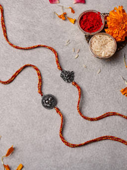 VENI - Oxidised 92.5 Silver Plated Brass Rakhis Multi-Color (Pack of 2)