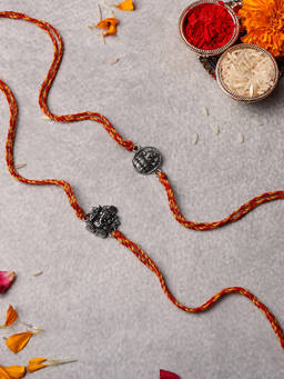 VENI - Oxidised 92.5 Silver Plated Brass Rakhis Multi-Color (Pack of 2)