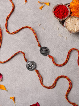 VENI - Oxidised 92.5 Silver Plated Brass Rakhis Multi-Color (Pack of 2)