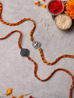 VENI - Oxidised 92.5 Silver Plated Brass Rakhis Multi-Color (Pack of 2)