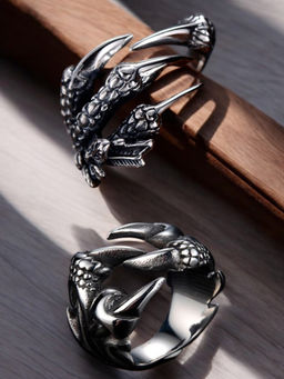 OOMPH - Oxidised Silver Vintage Gothic Biker Ring For Men (Pack of 2) (9)