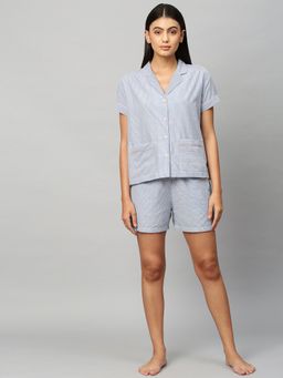 Chemistry - Striped Cotton Night Suit -blue
