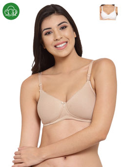 Inner Sense - Organic Cotton Antimicrobal Padded T-Shirt Bra -Pack Of 2 -Multi-Color