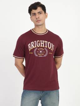 Ben Sherman - Maroon Varsity Printed Cotton T-Shirt