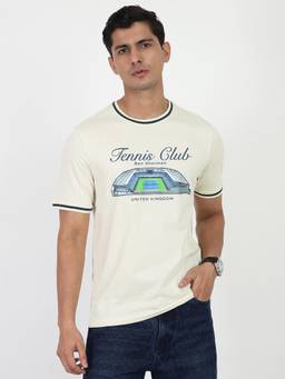 Ben Sherman - Off White Tennis Club Printed Cotton T-Shirt