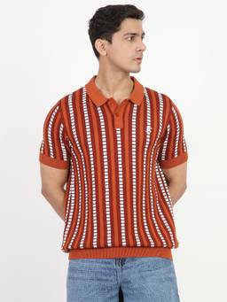Ben Sherman - Rust Striped Polo T-Shirt