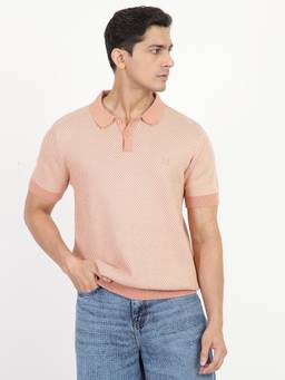 Ben Sherman - Peach Houndstooth Knit Polo T-Shirt