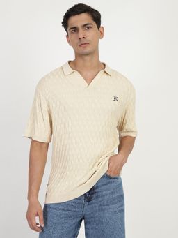 Ben Sherman - Off White Textured Knitted Polo T-Shirt