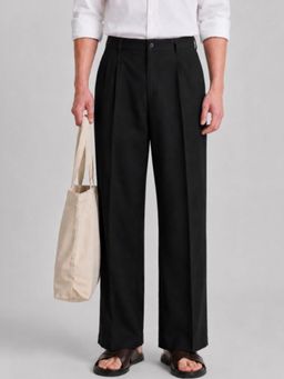DELAN - Black Pleated Wide-Leg Korean Trouser