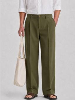 DELAN - Olive Pleated Wide-Leg Korean Trouser
