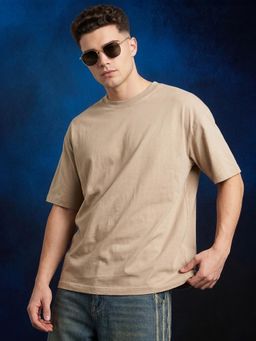 VEIRDO - Beige Plain Oversized T-shirt