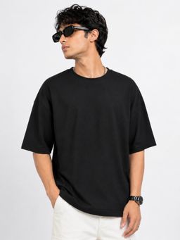 VEIRDO - Black Plain Oversized T-shirt