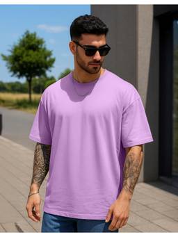 VEIRDO - Lavender Lilac Plain Oversized T-shirt
