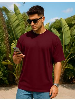 VEIRDO - Maroon Plain Oversized T-shirt