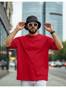 VEIRDO - Red Plain Oversized T-shirt