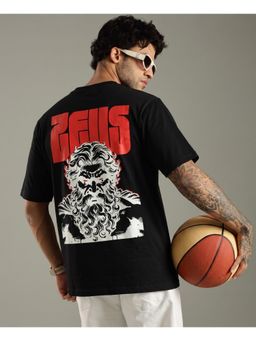 RHINO CULT - Black Cotton Printed Oversized T-Shirt
