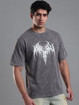 RHINO CULT - Men Grey Cotton Printed Oversized T-Shirt