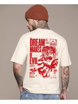 RHINO CULT - Men Off White Cotton Printed Oversized T-Shirt