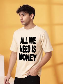 RHINO CULT - Men Cream Cotton Printed T-Shirt