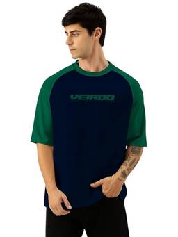 VEIRDO - Green Raglan Oversized Printed T-shirt