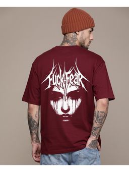 RHINO CULT - Maroon Cotton Printed T-Shirt