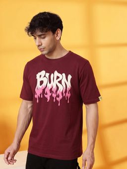 RHINO CULT - Men Maroon Cotton Printed T-Shirt