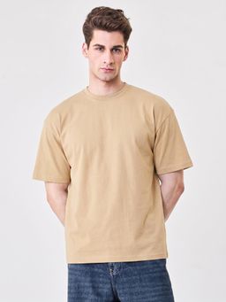 RHINO CULT - Beige Cotton Solid T-Shirt
