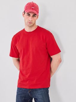 RHINO CULT - Red Cotton Solid T-Shirt
